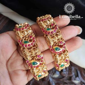 18K Gold Plated <b>Copper</b> Kada <b>Bangles</b> with Zircon and Pearl-Trendy Fashion Bracelets - Product Image 3