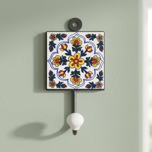 Crochet mural multifonctionnel en céramique Ba avec motif floral en carreaux, fait main, de précision, accessoire de décoration d'intérieur luxueux - Product Image 3