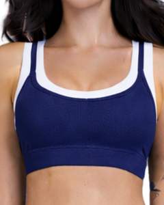 ชุดออกกำลังกายผู้หญิงสีน้ำเงินกรมท่าตัดขาว ประกอบด้วยเสื้อชั้นในกีฬาและกางเกงขาบานเอวสูง ผ้าสเตรช เหมาะสำหรับโยคะ ฟิตเนส และยิม รับผลิตตามสั่ง ขายส่ง OEM - Product Image 3