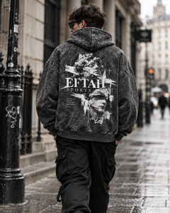 Sweat à capuche oversize délavé pour homme, noir, style streetwear, avec imprimé statue grecque au dos, prix de gros, conception personnalisée OEM - Product Image 2