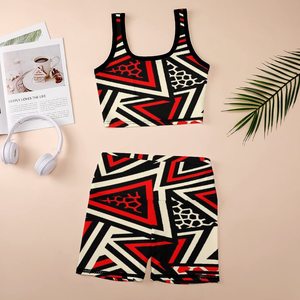 Conjunto de yoga estampado de 2 piezas, top corto de cintura alta y pantalones cortos, ropa deportiva sin mangas con espalda cruzada para mujer, licra transpirable - Product Image 4