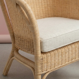Handcrafted Natural Rattan Wicker Eco-Friendly Durable <b>Dining</b> Chairs Scandinavian Modern Accent Tub <b>Armchair</b> Soft Polyester - Product Image 6