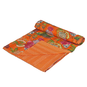 Indian Handmade Kantha <b>Quilt</b> Floral Printed Reversible Cotton Bed <b>Quilt</b> Vintage All Season for Home, Beach and Hotel - Product Image 1
