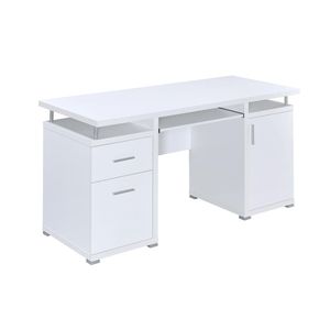 Scrivania Computer da ufficio da 55 pollici bianca con 2 cassetti - Product Image 1