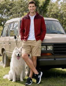 Sweat-shirt à capuche zippé pour homme, couleur unie, en polaire, décontracté, avec poches, respirant, coupe régulière, pour l'automne - Product Image 3