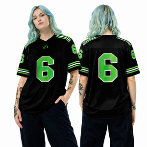 เสื้อฟุตบอลอเมริกันตาข่ายสีเขียวดำแบบกำหนดเอง ยูนิเซ็กซ์ ระบายอากาศได้ดี คอวี ชุดทีม น้ำหนักเบา ชุดกีฬา ชุดฟุตบอล - Product Image 1