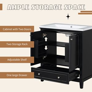 Mobile Bagno Multifunzionale da 30 Pollici con Lavabo Integrato, Struttura Solida in MDF, Ante e Cassetto - Product Image 4