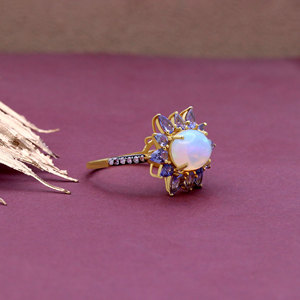 925 Sterling Silver Natural <b>Opal</b> Tanzanite & Diamond <b>Ring</b> for Women <b>Gold</b> Plated Vintage Cocktail Statement Fine Jewelry Gift - Product Image 3