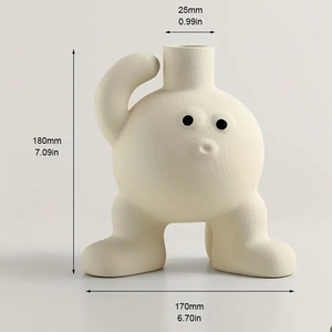 New design Cute cartoon ceramic vase quirky white porcelain flower vase modern tabletop decor aesthetic character vase - Product Image 2