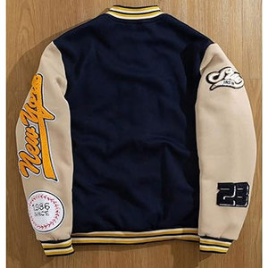 Veste Bomber Homme en Coton à Manches Longues avec Motif Lettres, Bordure Rayée et Boutons – Style Décontracté Streetwear Tendance - Product Image 3