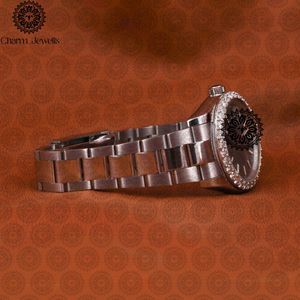 Charm Jewells Luxury Stainless Steel <b>Watch</b> Round Case Analog Quartz Movement <b>Diamond</b> Encrusted Folding Clasp 18mm Band - Product Image 4