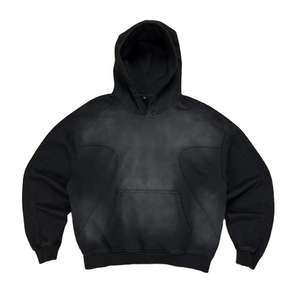 Sudadera con capucha para hombre, corte regular, estilo patchwork, efecto desgastado por el sol, lavado ácido, 350g, forro polar 100% algodón, transpirable para invierno - Product Image 1