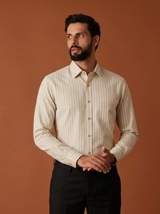 Enovate Men's Striped Dress Shirt Full Sleeve Turn-<b>down</b> Collar Cotton Poplin Anti-Wrinkle Smart Casual Spring - Product Image 1