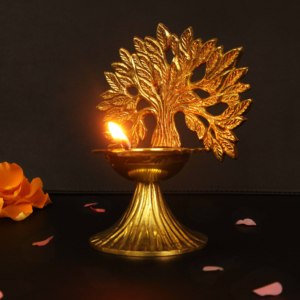Lámpara de aceite decorativa artesanal de metal color oro, estilo tradicional de latón Kalp Vriksh Diya, para templo, hogar y decoración Diwali. - Product Image 6