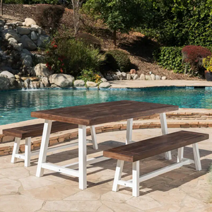 Outdoor <b>Wood</b> Dining Set Weather Resistant <b>Garden</b> Furniture for 6 Seating Capacity Contemporary Patio <b>Table</b> and Benches - Product Image 5