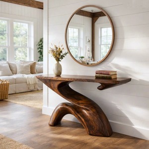 Console moderne en bois massif avec base sur piétement, meuble d'entrée fait main pour salon - Product Image 3