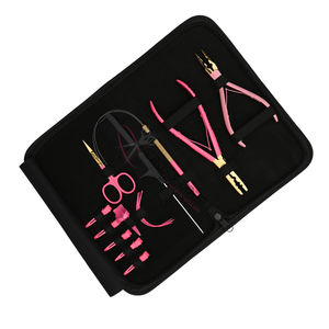 Customizable Pink Hair Extension tools <b>Set</b> featuring Pink 2 Hole <b>Crimping</b> Plier Beads Remover Tool Curved Needles Duckbill Clips - Product Image 1