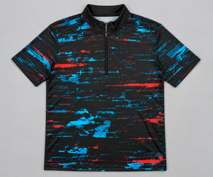 เสื้อยืดแขนสั้นผู้ชาย MH ลายพิมพ์ดิจิทัล แห้งเร็ว ผ้าถัก โพลีเอสเตอร์ 100% สีดำ แดง น้ำเงิน ลายซิปด้านหน้า - Product Image 5