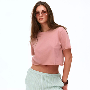 Women's Raw Edge Crop Top 100% Cotton Loose Fit Unfinished Hem T-<b>shirt</b> For Women <b>Y2K</b> Custom Logo Wholesale Streetwear Fashion - Product Image 1