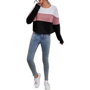 Sudadera de manga larga con cuello redondo y hombros descubiertos para mujer, Jersey holgado de moda con bloque de Color - Product Image 6
