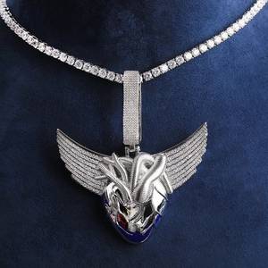 Collier pendentif tête de cerf ailé, pavé de zircone cubique, chaîne en alliage plaqué rhodium, bijoux pour hommes - Product Image 5