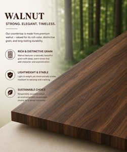 Solid Walnut Countertop 48x25x1 Inch Wood Kitchen <b>Island</b> Top Smooth Durable Surface Rustic Design Solid Wood Countertop - Product Image 3