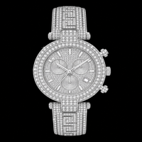Montre chronographe en argent sertie de pierres avec bracelet à motif grec, entièrement ornée de pierres, design de montre-bracelet de luxe pour homme