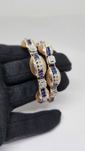 Bracelet en diamant en or rose 14 carats bijoux fins avec pierre bleue cultivée en laboratoire GH-SI bracelets et bracelets en diamant certifiés IGI - Product Image 5