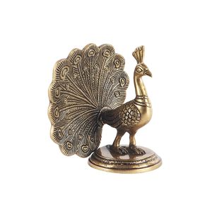Sculpture de paon dansant en laiton, blanc antique - Product Image 3