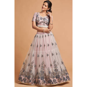 Filet de soirée brodé Zari super gris Lehenga Choli - Product Image 5