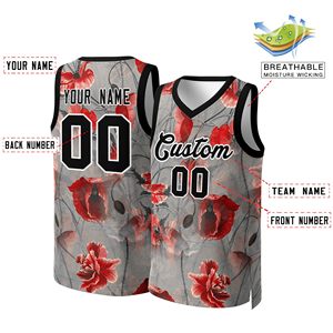 Custom Basketball Jersey V-Neck Sleeveless Sublimated Floral Print Mesh 100% Polyester Breathable Unisex Adult All Seasons - Product Image 3