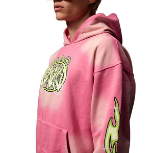 Conjunto Deportivo con Capucha Rosa y Estampado de Llamas Verdes, Pantalones Largos, Diseño Brillante, Unisex, Corte Holgado, Primavera - Product Image 3