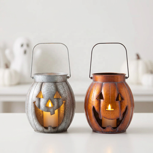 Support de bougie votive en métal fait main, durable, en forme de citrouille, pour la décoration d'Halloween à la maison et en extérieur (vente en gros) - Product Image 1