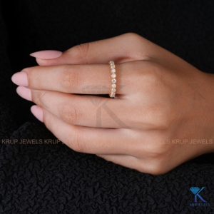 14K Yellow Gold Round Lab Grown Diamond Half Eternity Wedding Band Stackable Shared Prong Anniversary Ring For Women Bridal - Product Image 5