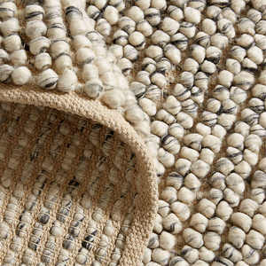 Tapis en laine beige moderne personnalisable, tissé à la main, style bouclé épais, lavable, couleur crème, pour la maison ou le salon - Product Image 5