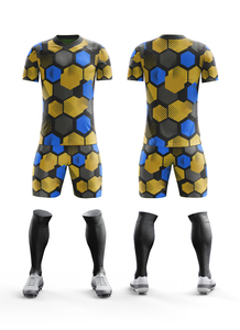 Ensemble de maillot de football personnalisé pour hommes, sublimation, motif hexagonal en nid d'abeille, respirant, séchage rapide, ensemble uniforme de football, chemise à manches courtes - Product Image 5