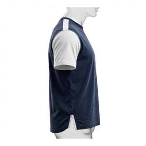 T-shirt pour homme bleu foncé et blanc à manches raglan, col rond, décontracté, couleur unie, tricoté, coupe oversize, écologique, 320g, 100% coton - Product Image 3