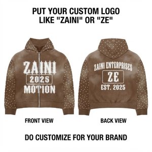 Sweat à capuche en molleton de coton 350 GSM de qualité supérieure, délavé à l'acide, marron terre, coupe oversize, avec logo brodé personnalisé et détails cloutés de strass - Product Image 1