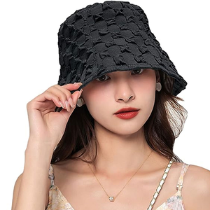 Chapeau Bob Noir Gaufré Unisexe Décontracté Printemps-Été Adulte en Polyester Non-Tissé - Product Image 3