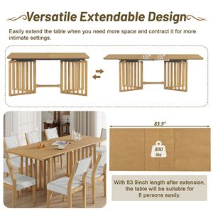 Set da Pranzo Stile Fattoria 9 Pezzi con Tavolo Allungabile da 213 cm, 8 Sedie Imbottite e 2 Prolunghe Rimovibili da 30 cm - Product Image 2
