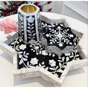 Grey Mother of Pearl Inlay <b>Bukhoor</b> <b>Burner</b> Set with Tray | Handmade Incense Holder & Storage Box - Product Image 6