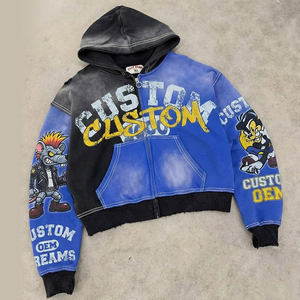 Sweat à capuche pour homme de qualité supérieure, personnalisé avec logo OEM, imprimé numérique bleu délavé à l'acide, fermeture éclair, style streetwear, 400 GSM, effet usé - Product Image 1