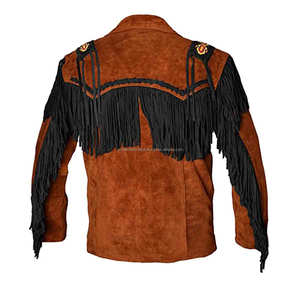 Coated Cowboy <b>Suede</b> <b>Jacket</b> Western Fringe Men Vintage Rodeo Style Hip Hop Winter Boho Festival Varsity 100 Grams OEM Service - Product Image 2