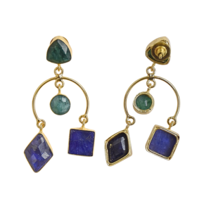 Laxmi Jewellers Classic Lab Created Sapphire Green Blue Drop <b>Earrings</b> 18K Gold Plated Brass Geometric Bohemian Women Bulk - Product Image 3