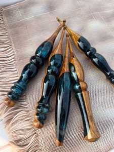 Handmade Blue Resin Natural Wood Angel <b>Crochet</b> Needles Ergonomic Soft Handle Customized Color Logo for Knitting-Craft - Product Image 4