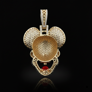 Custom Iced Out Street Art <b>Mouse</b> Skull Pendant Handcrafted in 925 Two Tone Gold Featuring Black Diamond Encrusted Ears Pendent - Product Image 2