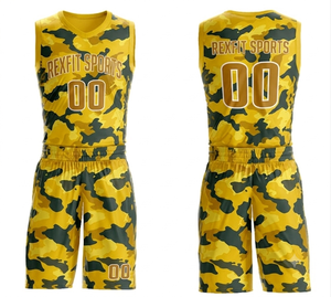 REXFIT SPORTS Ensemble de basketball unisexe, imprimé camouflage, sans manches, col en V, polyester respirant, uniforme adulte, toutes saisons - Product Image 5