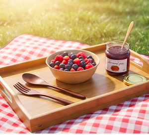 Juego de cubiertos de madera natural, cuchara, tenedor, cuchillo, acabado mate, diseño minimalista, para camping, fiestas, cocina y uso doméstico. - Product Image 6