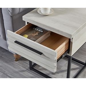 Comodino Moderno Contemporaneo Bianco Celeste con Vano Portaoggetti - Product Image 6