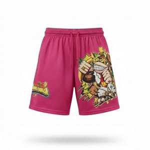กางเกงขาสั้นผู้ชายสีแดงเลือดหมู พิมพ์ลายแบบซับลิเมชั่น ดีไซน์ลายตัวการ์ตูน เอวแบบเชือกผูก สไตล์ลำลอง ผ้าโพลีเอสเตอร์ 100% ระบายอากาศได้ดี - Product Image 6